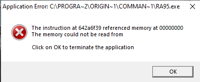 The instruction at referenced memory at 00000000