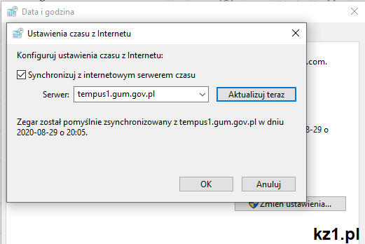 ustawienie serwera synchronizacji czasu windows 10
