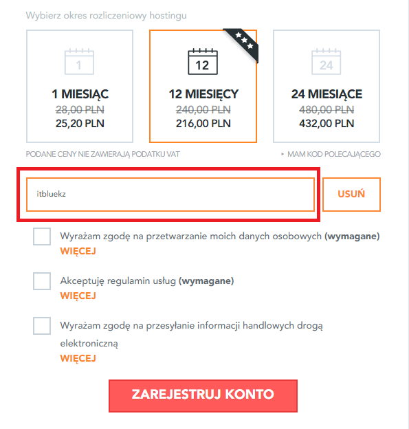 formularz zamówienia serwera w dhosting.pl